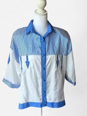 VINTAGE 80s Park Place Fashions Colorblock Stripe Blouse
